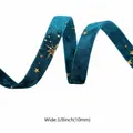 3/8 inch dark blue velvet ribbon with gold foil star pattern for DIY crafts - 10mm (3/8 inch) / Peacock Blue