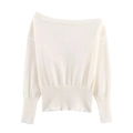 Detail of white off-the-shoulder knit sweater with ribbed cuffs and refined texture - S / White
