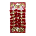 Set of 12 red and gold velvet Christmas tree bows on festive holiday hanging card - 12Pcs/Card Pack / Red Velvet & Gold