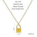 Detailed specs of gold 18k plated stainless steel padlock necklace with letter A engraving - Letter A Style