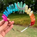 Rainbow quartz wicca crown with silver moon pendant on a metal headband - Rainbow Aura White + White K Moon