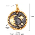 Vintage celestial charm with golden crescent moon and star patterns on grey enamel base - Vintage Star Moon-Black