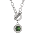 Collier chaîne argentée à gros maillons avec pendentif gemme verte et fermoir O-T - Style de Chaîne en Argent et Pierre Verte (KN16520-Z)