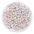 Colorful acrylic smiley face round beads in a white tray for DIY jewelry making - White with Multicolor Print