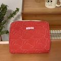 Red quilted cotton makeup bag with cute white rabbit patterns and zipper closure - Red Clutch Bag