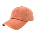 Detalle de gorra de béisbol de algodón lavado con costuras laterales y ojales naranjas - Naranja