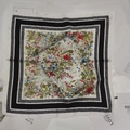 Square silk scarf with floral paisley print and monochrome geometric border - Small Black Square Scarf With Border / 65