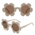 Matte beige flower-shaped sunglasses with brown lenses and a stylish floral frame - P10-Matte Beige Yellow Frame