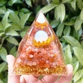 8cm crystal pyramid with red agate gravel, golden foil, and white sphere on lotus base - 8cm / Opal Ball Red Agate Lotus