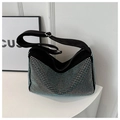 Detail of a luxury hobo bag showing shimmering rhinestones and a silver metal buckle strap - Colorful