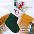 Green knit Christmas stocking with white cuff and embroidered red letter O decoration - Letter O / Dark Green