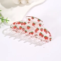 Molla per capelli trasparente da 10,5 cm con stampa a fragole su sfondo bianco - Fragola