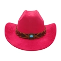 Chapeau de cowboy en feutre rose vif avec bande en cuir tressé et pierre turquoise - Taille unique / Rose Rouge (Corde Croisée)