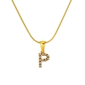 Gold-plated stainless steel snake chain necklace with pearl-inlaid letter P pendant - P (S-P149-P)