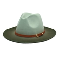 Detail of two-tone wool fedora showing mint crown and olive brim with leather strap - M (56-58cm) / Mint Green + Army Green