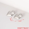 Detailed size chart showing 20mm by 31mm silver double heart earrings weighing 7.8g per pair - 3D Double Heart (10#)