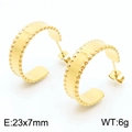 Golden C-shaped earrings with beaded texture finish and high metallic luster - Beaded C-Shape Style (Style A Gold Color KE109302-KFC)
