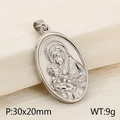 Colgante vintage de plata con relieve de la Virgen María, mide 30x20mm y pesa 9 gramos - Virgen con el Niño Ovalada Grande Color Acero (KP82263-Z) / 30x20mm