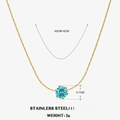 Gold stainless steel necklace with round cut blue zircon pendant and size marking - December