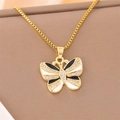 Gold-plated butterfly pendant necklace with black white enamel and shimmering crystals - Gold Butterfly