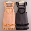 Chic canvas polka dot aprons in orange and black with heart detail and ruffle trim - Canvas Heart Ruffles - Black + Khaki Dots Set