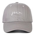 Grey cotton baseball cap with white 'me' embroidery and curved brim in street style - Adjustable / Gray