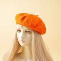 Classic bright orange beret hat made of thick wool felt for women's spring fashion - One Size / Orange