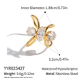 Detail of 18K gold plated stainless steel ring with three clear cubic zirconia stones - Three-Stone Combination Style (YYR025427)
