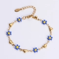 18k gold plated stainless steel bracelet with blue and yellow flower heart charms - Lake Blue Flower