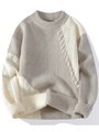 Herren Strickpullover mit Zopfmuster in Beige und Cremeweiß im Color-Block-Design - 4XL / Hellgrau