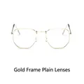 Retro small square sunglasses with gold metal frame and clear lenses for a trendy look - Gold Frame White Lens