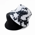 Close-up of black and tie-dye reversible bucket hat showing quality stitching details - Adult 55-58cm / Black and White Splatter