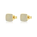 Elegant gold plated S925 sterling silver square pave stud earrings with sparkling crystals - Square / Gold