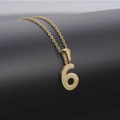 Polished 18K gold stainless steel necklace featuring a thick 3D number 6 pendant - Number 6