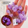 Natural raw amethyst crystal string lights with battery box and purple glowing effect - Amethyst Teeth String Light - 2m Square Switch