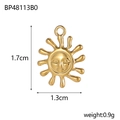 Macro view of gold sun pendant showing 1.7cm height and 1.3cm width dimensions - Personified Sun Relief (BP48113B0)