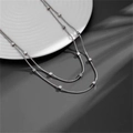 Double-layered silver snake chain necklace featuring polished cubic metal beads - Double Layer Silver Cube Snake Chain (C207)