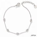 Bracelet de cheville en acier argenté avec cinq zircons cubiques en forme de poire - Chevillère en Zircone Blanche (JAP324) / Argenté