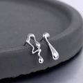 Modern asymmetrical S925 sterling silver drop earrings with fluid waterdrop design - With Silver Backs / White Gold