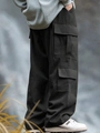 Pantaloni cargo neri da uomo a gamba dritta con tasche multiple e design funzionale - S / Nero