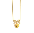 Gold stainless steel heart necklace with a bow pendant and minimalist delicate chain - Gold Bow Heart