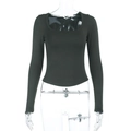 Slim fit long sleeve square neck knit top in olive green for a minimalist chic style - XS / Green