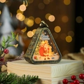 Detail of vintage bronze Christmas lantern featuring Santa print and warm LED light - Santa Claus / Bronze