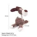 Brown plush dog squeaky toy with textured fabric and chew rope, height 24cm size info - Brown