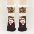 Chaussettes de Noël épaisses bleu marine avec motif Père Noël et revers en polaire douce - Taille unique / Tête de Vieil Homme Bleu Marine
