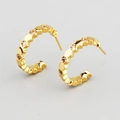 Golden hexagonal wave hoop earrings with micro-set zircon stones in minimalist C-shape - Stud Earrings / Gold