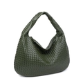 French style green woven leather hobo bag with integrated top handle and crescent shape - Army Green