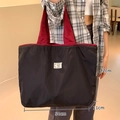 Large capacity foldable black and red oxford shopping tote bag with size measurements - XL Black
