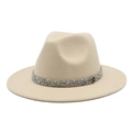 Detail of wool fedora with sparkling silver rhinestone band and silver M-letter emblem - M (56-58cm) / Beige