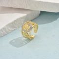 Adjustable golden ring with an embossed portrait and sparkling stones on blue surface - Portrait Relief Pave Rhinestone Oval Style (JZ0050-4)